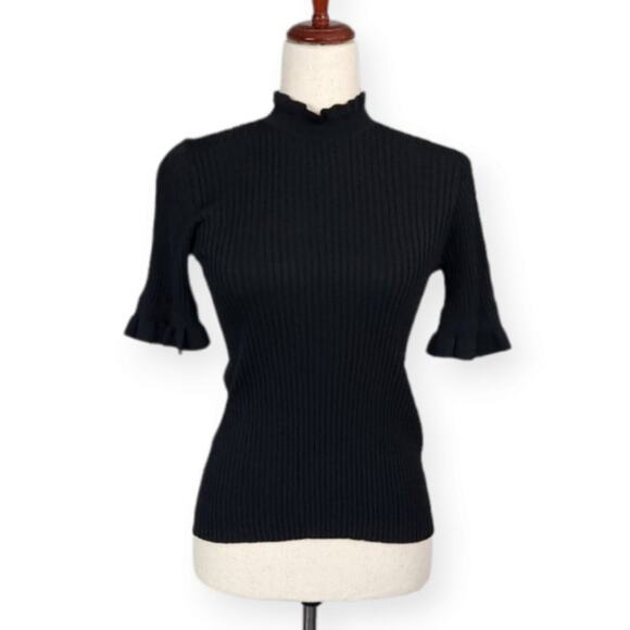 Cooper St Hilton Knit Top High Neck Short Sleeve Black Women's Small New Sample - Picture 1 of 11